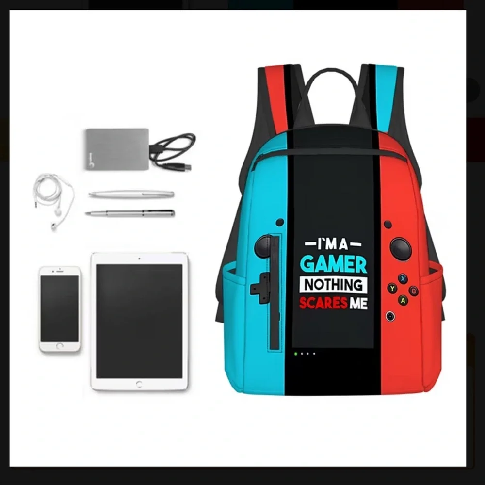 Gamer Backpack with Red and Blue Design